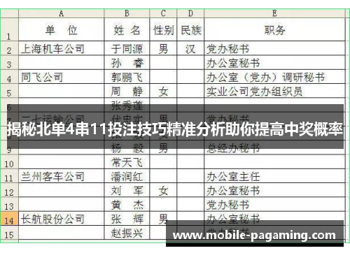 揭秘北单4串11投注技巧精准分析助你提高中奖概率