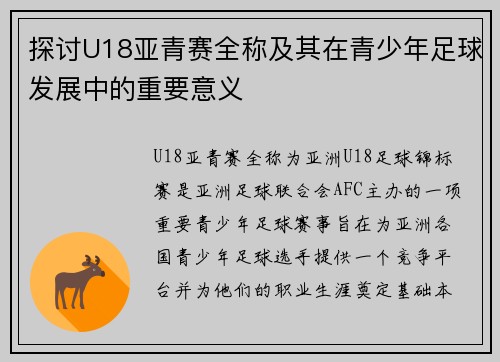 探讨U18亚青赛全称及其在青少年足球发展中的重要意义