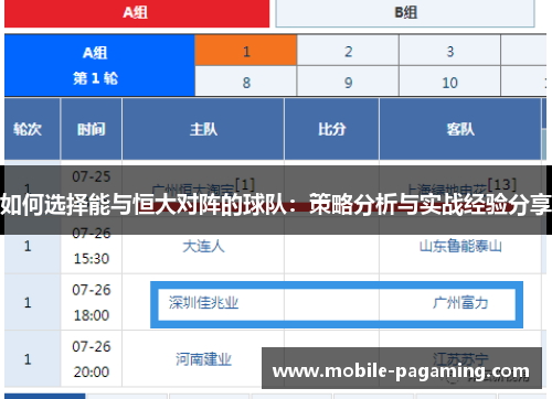 如何选择能与恒大对阵的球队：策略分析与实战经验分享